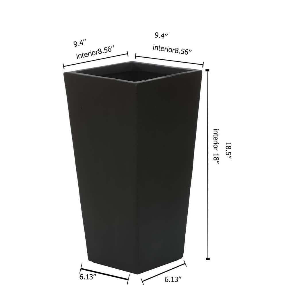 Black Fiberclay 18.5" Tall Tapered Square Planter