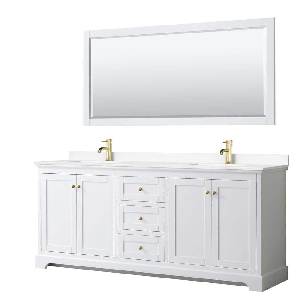 Avery 80'' White and Gold Double Bathroom Vanity with Cultured Marble Top