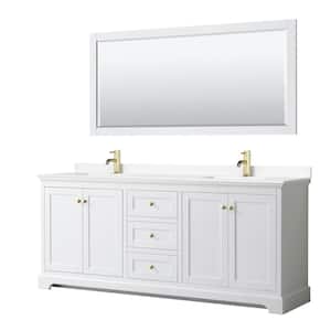 Avery 80 in. W x 22 in. D x 35 in. H Double Sink Bath Vanity in White with White Cultured Marble Top and 70 in. Mirror