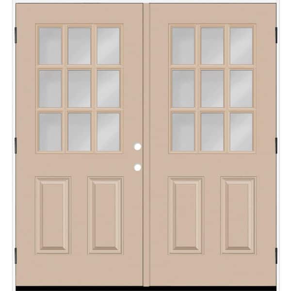 Reliant 64 in. x 80 in. 2P 1/2L 9L-SDL ClearGlass RHOS Sandstone Finish Fiberglass Double Prehung Front Door w/6in. Jamb