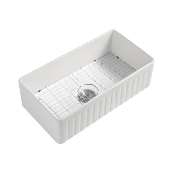 Farmhouse/Apron-Front Fireclay 36 in. Single Bowl Kitchen Sink with Grid and Strainer