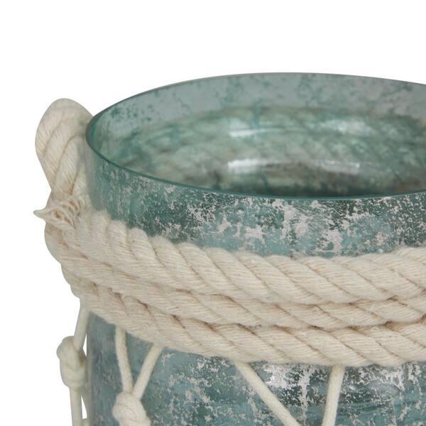 Litton Lane Teal Glass Decorative Candle Lantern with Rope Handle 042233 -  The Home Depot