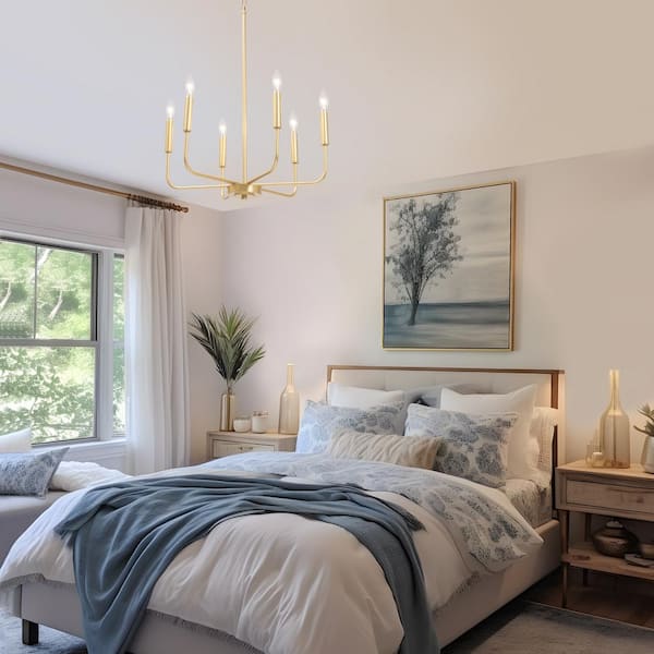 Modern Farmhouse 6-Light Gold Chandelier Classic Candlestick Island Light for Living Room and Kitchen Island