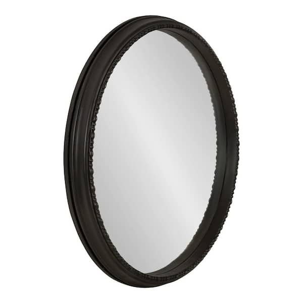 Kate and Laurel Astele 24.00 in. H x 24.00 in. W Round MDF Framed Black Mirror