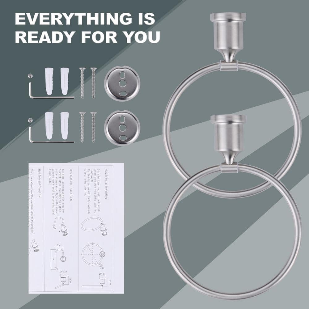 Brushed Nickel Circular Wall Mounted Towel Ring Set