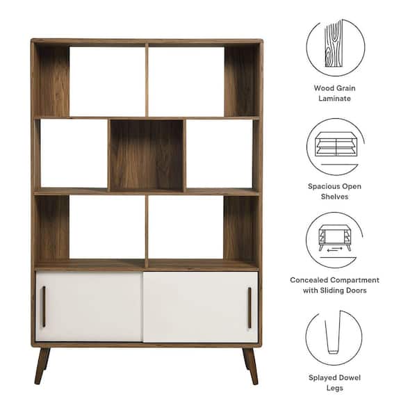 MODWAY Transmit 67 in. Tall Walnut Linen Wood 8-Shelf Bookcase