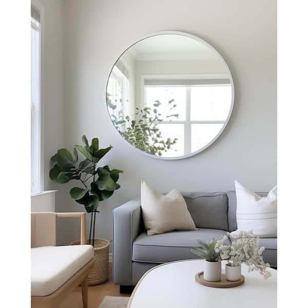 Tatahance 42 in. W x 42 in. H Round Metal Frame Silver