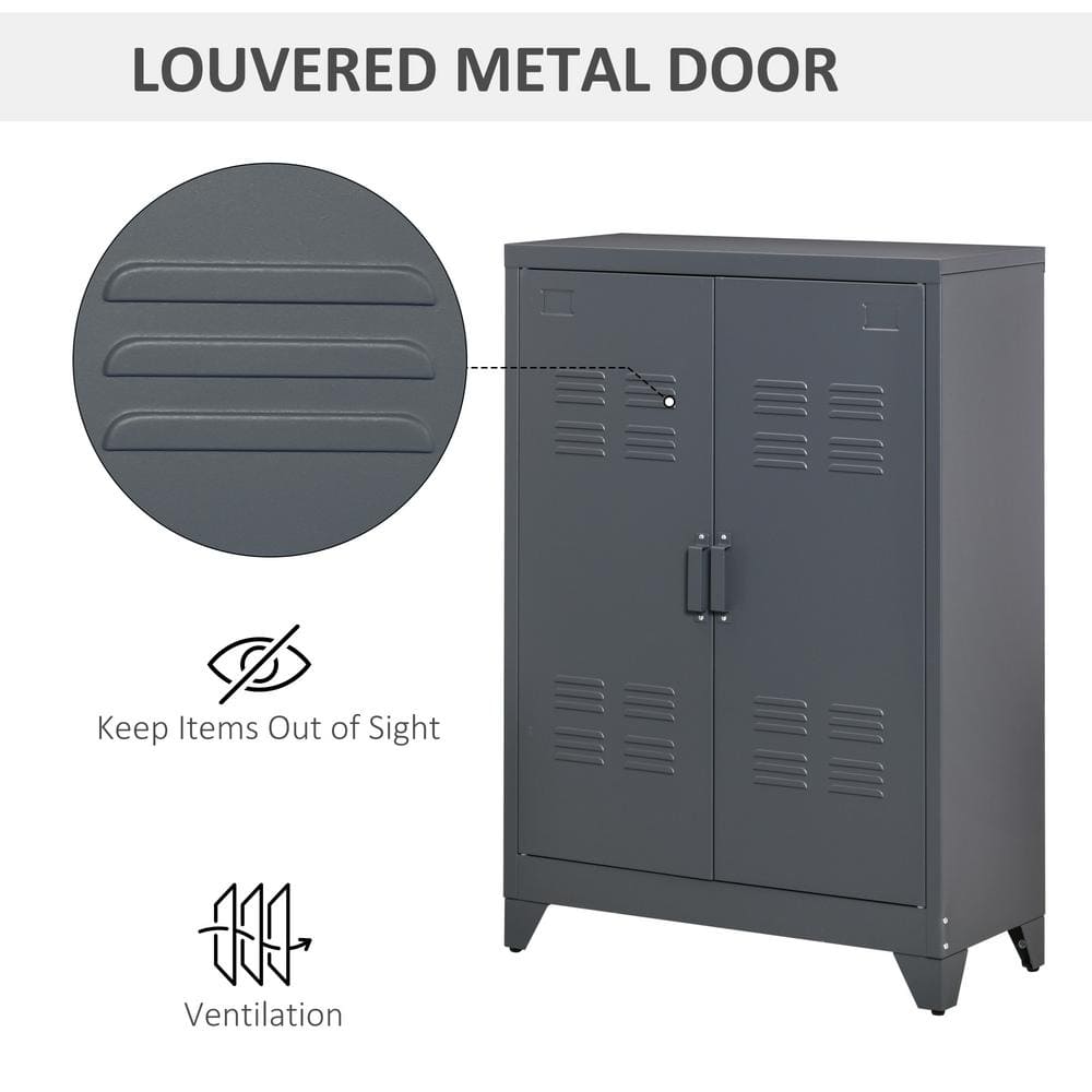 Industrial Grey Steel Office Storage Cabinet with Adjustable Shelving