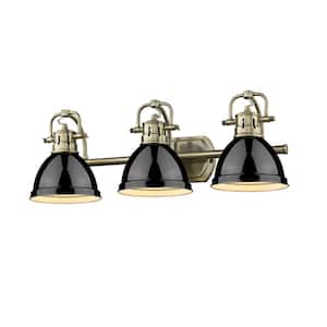 Duncan AB 3-Light Aged Brass Bath Light with Black Shades
