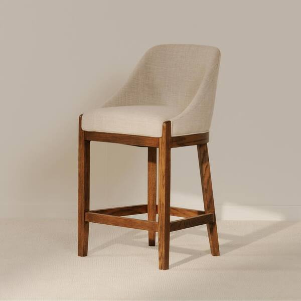 NADAAL STUDIOS Nadaal Niles 26.5 in. Heather Beige Rustic Solid Oak Frame Counter Stool with Polyester Seat