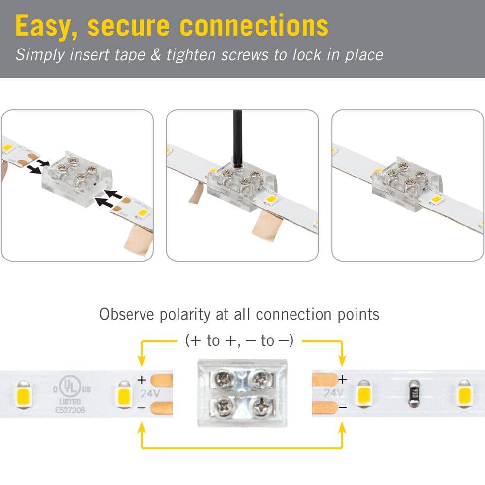 Clear 2-Pin LED Strip Light Screw Splice Connectors (6-Pack)