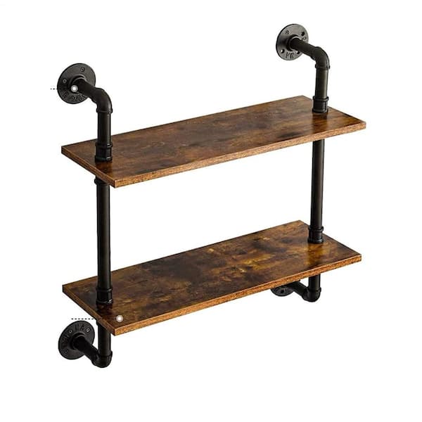 23.62 in. W x 7.87 in. D Brown  Decorative Wall Shelves with Industrial Pipe Shelf Bracket,  (2-Tiers)