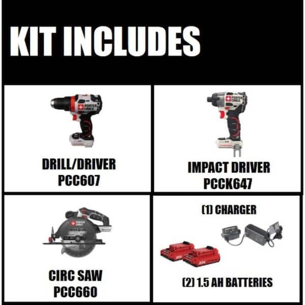 Porter-Cable 20V MAX Brushless Cordless Tool Combo Kit, 6-1/2 in. Cordless  Circular Saw, (2) 1.5Ah Batteries, and Charger PCCK619L2W660 The Home  Depot