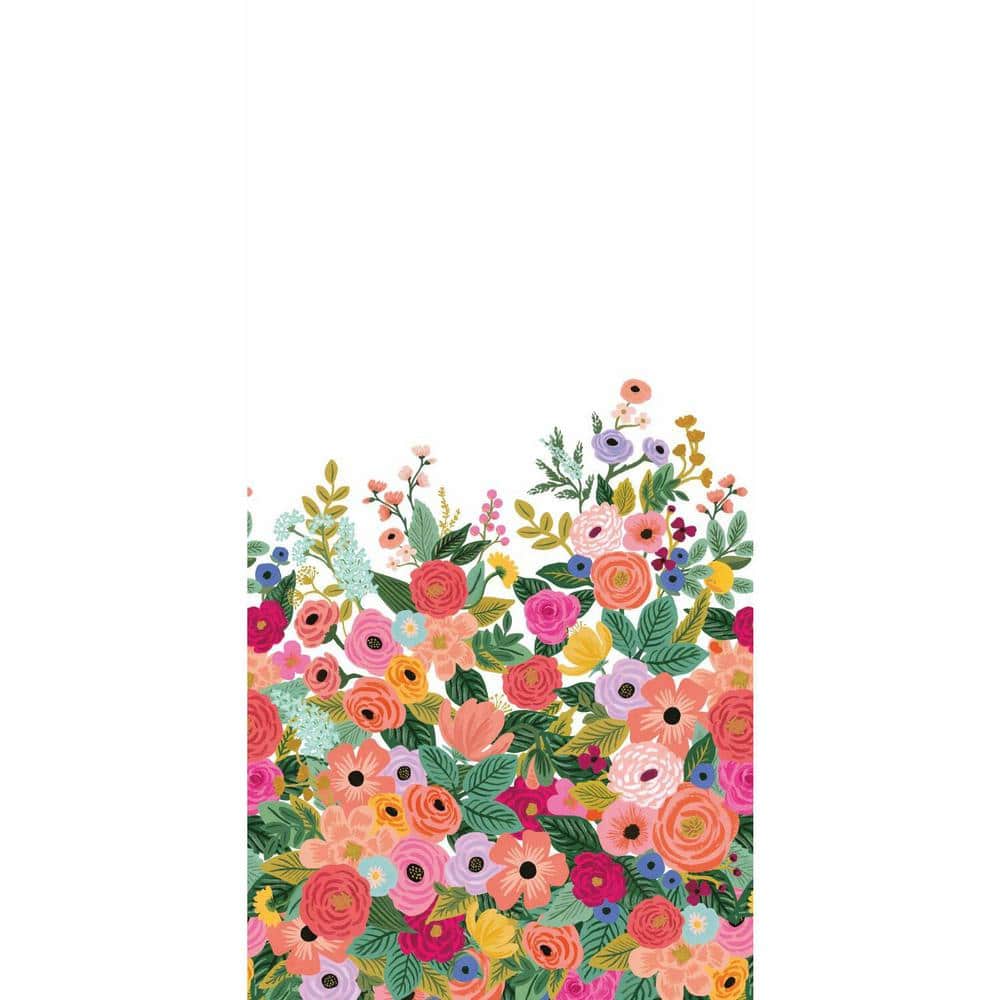 Cream and Bright Pink Floral Garden Party Mural Wallpaper