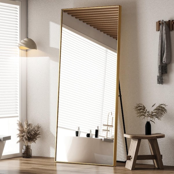 26 in. W x 71 in. H Rectangular Aluminum Alloy Framed Gold Full Length Wall Mirror Bathroom Vanity Mirror