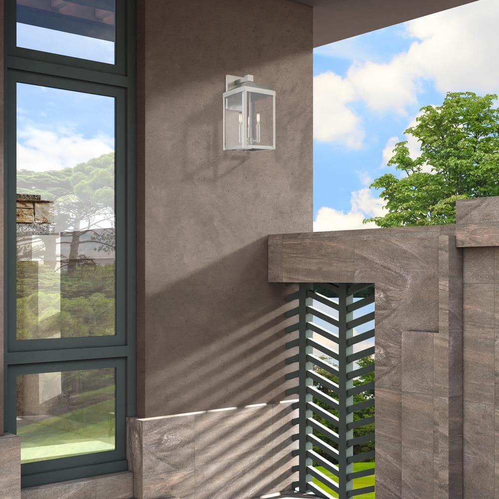 Brushed Nickel 3-Light Outdoor Wall Lantern with Clear Glass