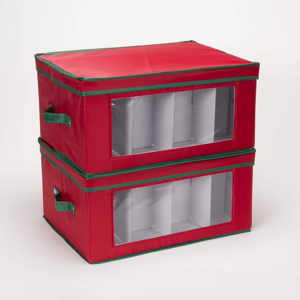 Red and Green Fabric Collapsible Holiday Stemware Storage Box