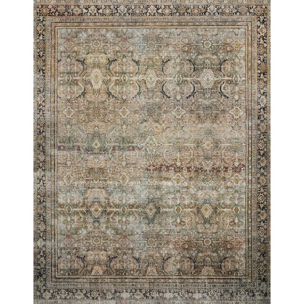 LOLOI II Layla Olive/Charcoal 1 ft. 6 in. x 1 ft. 6 in. Sample Distressed Oriental Printed Area Rug