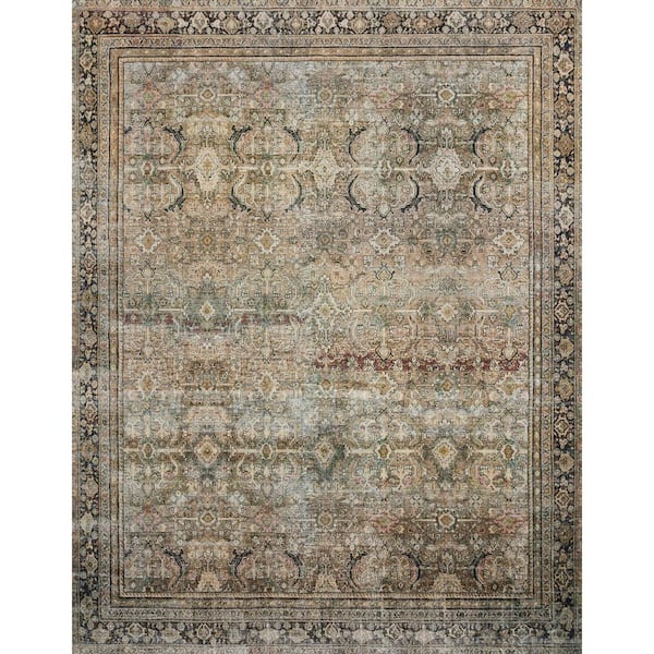 Layla Olive/Charcoal 9 ft. x 12 ft. Distressed Oriental Printed Area Rug