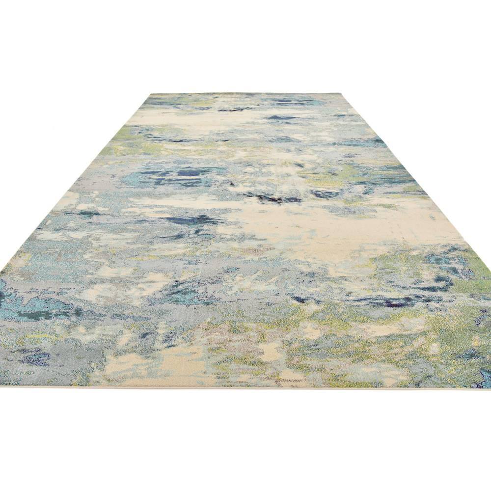 Luminous Light Blue Abstract Synthetic Indoor Rug, 10' 6" x 16' 5"