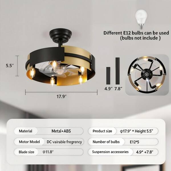 【hoshi⭐︎】 JUSHENG 18 in. Black and Gold Downrod Mount Ceiling Fan with Light