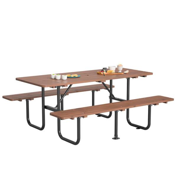 Flynama 72” Rectangular Picnic Table for 6, Umbrella Hole