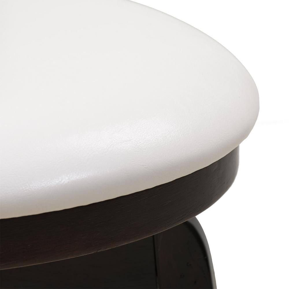 Espresso Wood Swivel Bar Stool with White Leatherette Seat