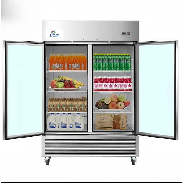 55 in. 47 cu. ft. NSF Commercial 2-Glass Door Reach In Display Refrigerator in Stainless Steel
