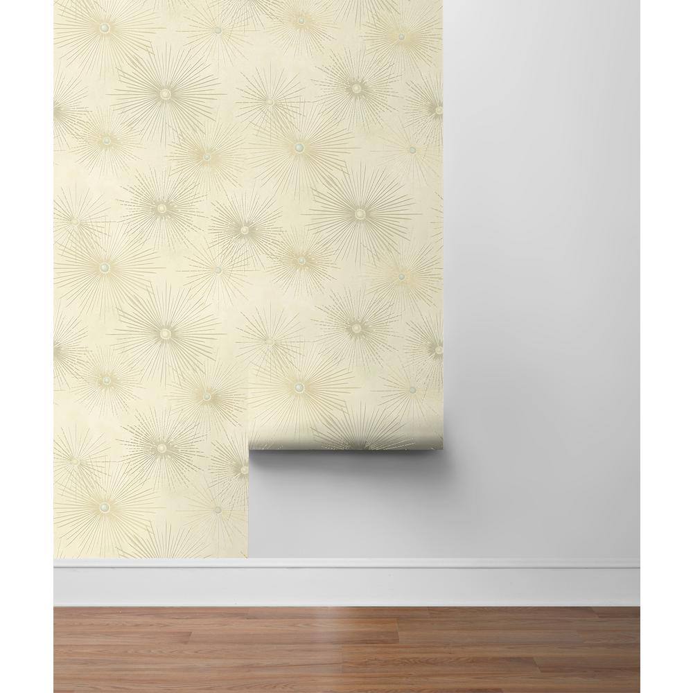 Ivory and Metallic Gold Vinyl Geometric Peel and Stick Wallpaper