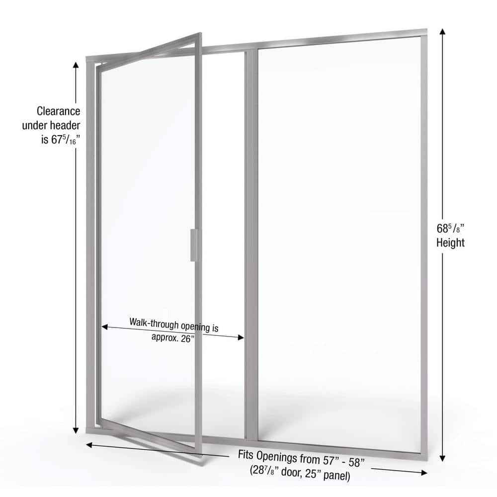 Deluxe 58" Brushed Nickel Framed Hinged Shower Door with Clear Glass