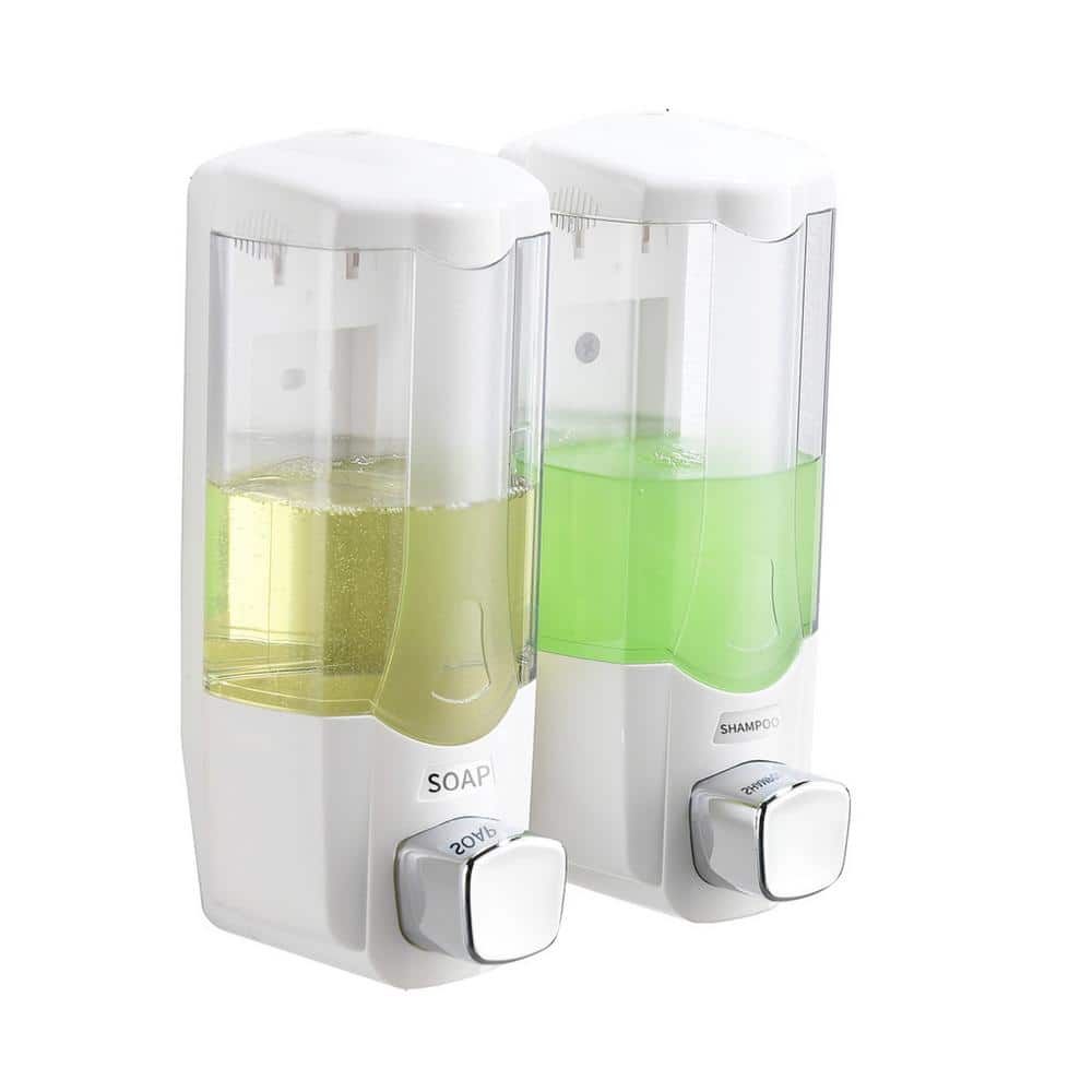 Double 370 ml Wall Mount Soap and Shampoo Dispensers in White
