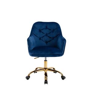 Leisure 22.4 in. W Blue Velvet Adjustable Height Tufted Back Task Chair with Nonadjustable Arms