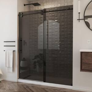 Enigma-XO 56-60 in. W x 76 in. H Frameless Sliding Shower Door in Brushed Tuxedo