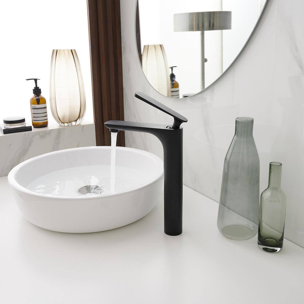Matte Black Single Handle High Arc Vessel Sink Faucet