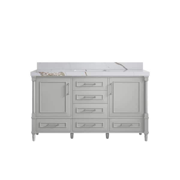Willow Collections Hudson 60 in. Single Sink Freestanding Coventry Gray Bath Vanity with Calacatta Gold Quartz Top Unassembled