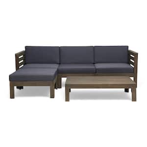 Cambridge Grey 5-Piece Acacia Wood Patio Conversation Sectional Seating Set with Dark Grey Cushions