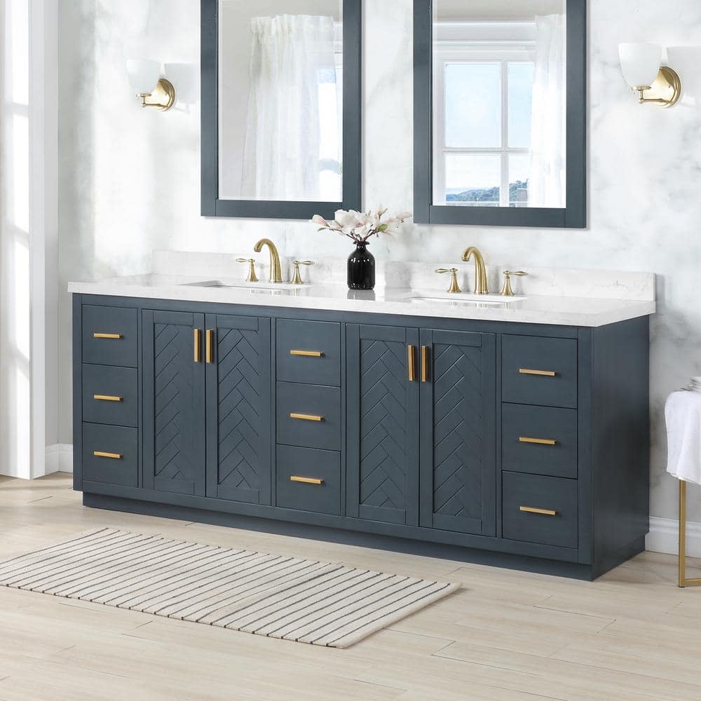 Gazsi 84" Charcoal Blue Wood Vanity with Composite Stone Top