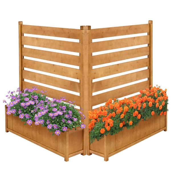 BOZTIY Outdoor Wood Privacy Screen with Planter Box Air Conditioner Fence 3 ft. W x 3.75 ft. H Wood Fence Panels, 2-Panel