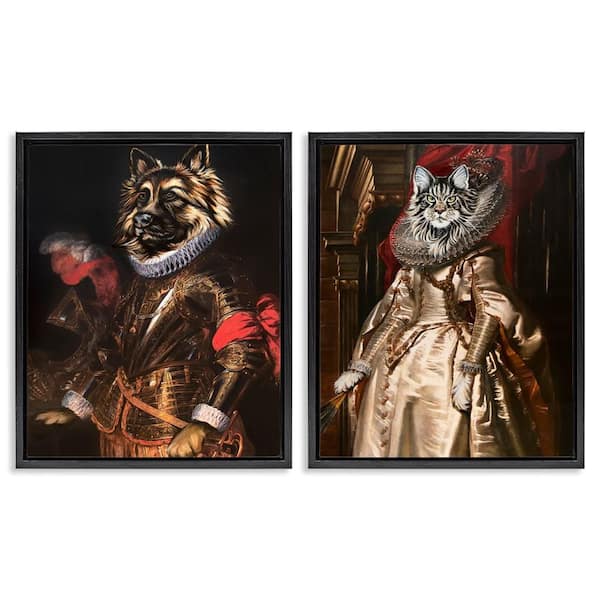 Stupell Industries Royal Garb Dog & Cat by Carolee Vitaletti 2 Pieces Black Floater Frame Animal Graphic Art Print 31 in. x 25 in.