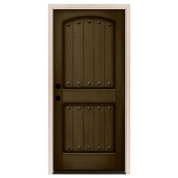 Steves & Sons 36 in. x 80 in. Rustic 2-Panel Plank Stained Mahogany Wood Prehung Front Door