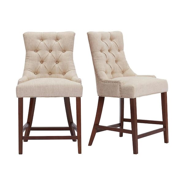 Bakerford Biscuit Beige Upholstered Counter Stool with Tufted Back (Set of 2)