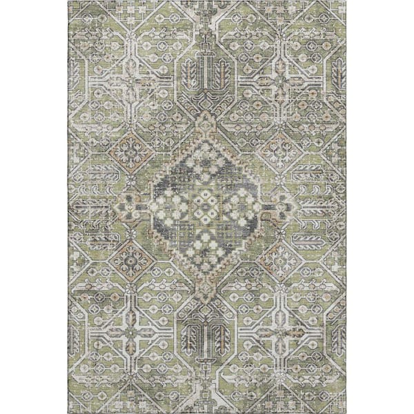Mayfield Premium Machine Washable Abstract AMF2197 Aloe 10 ft. x 14 ft. Area Rug