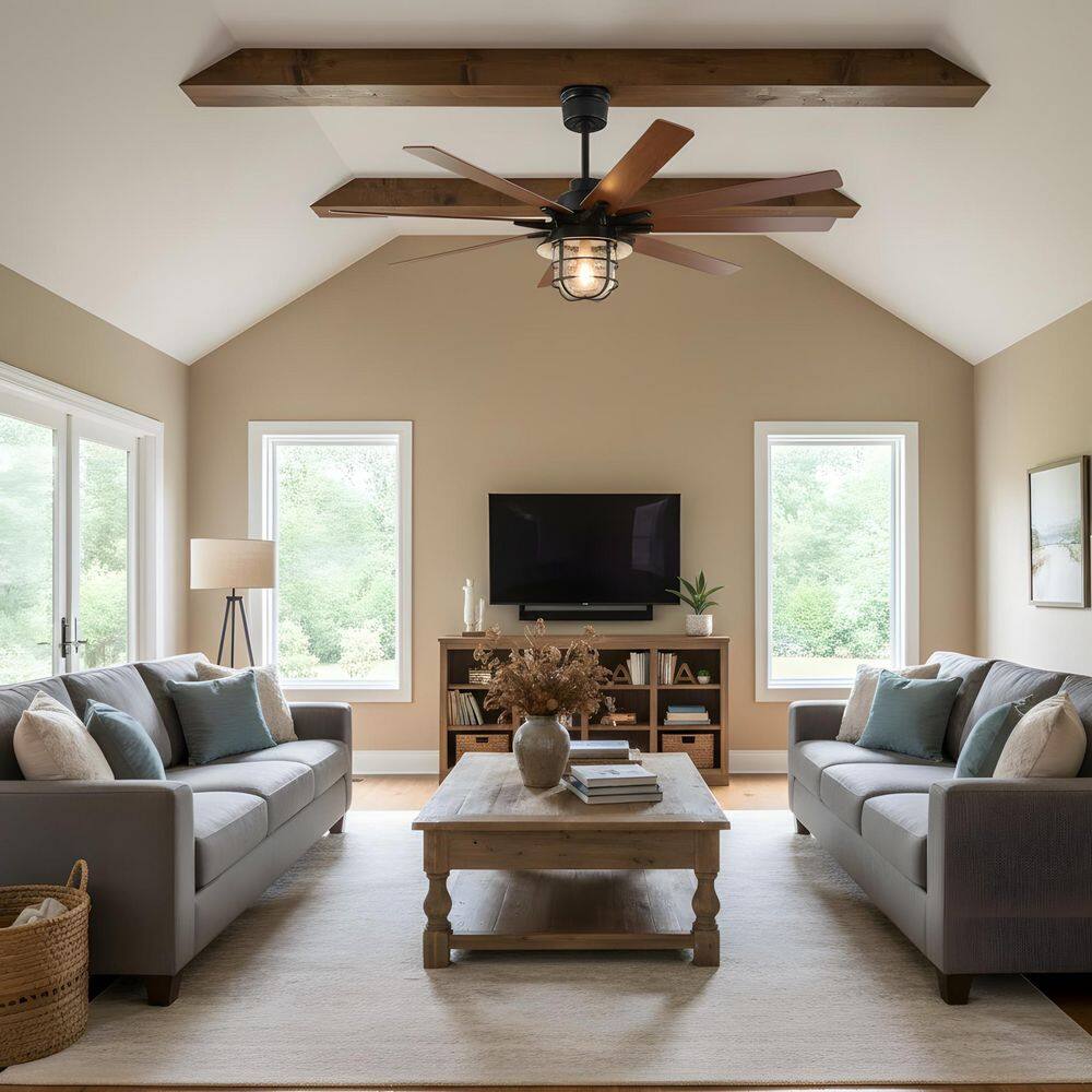 66 in. Indoor Downrod Black Ceiling Fan with Light Kit and Two Color Fan Blade price history on PriceWatchPro