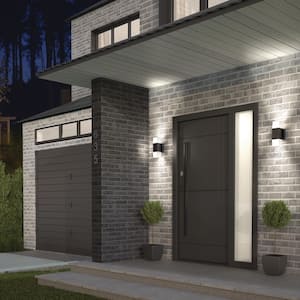 Lenox Black Modern CCT Integrated LED Indoor/Outdoor Hardwired Garage and Porch Light Wall Lantern Sconce