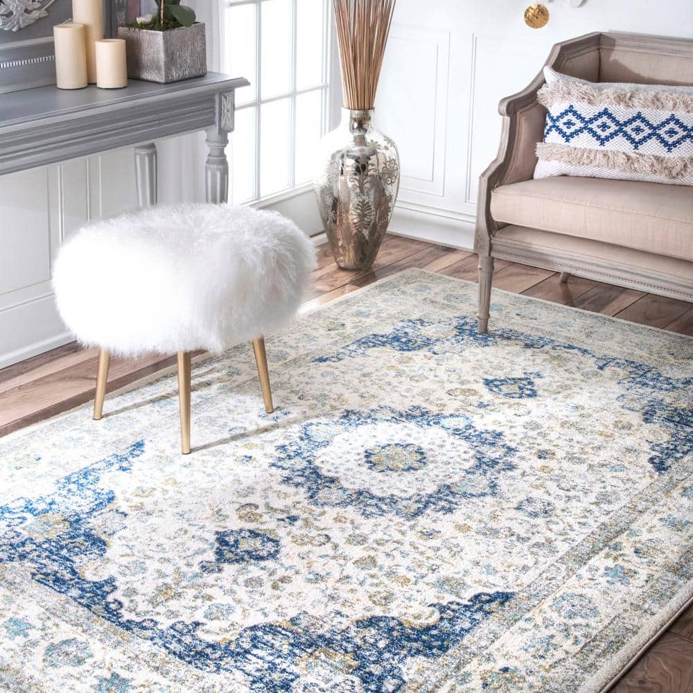 Easy-Care Vintage Persian Blue Synthetic Oval Area Rug, 3' x 5'