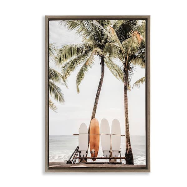 Hawaii Surfboards View by Sisi and Seb Brown Floater Frame Coastal Graphic Art Print 31 in. x 21 in.
