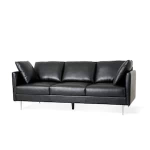 Eliphaz 73 in. Wide Black and Silver 3-Seat Square Arm Faux Leather Straight Midnight Faux Leather Sofa