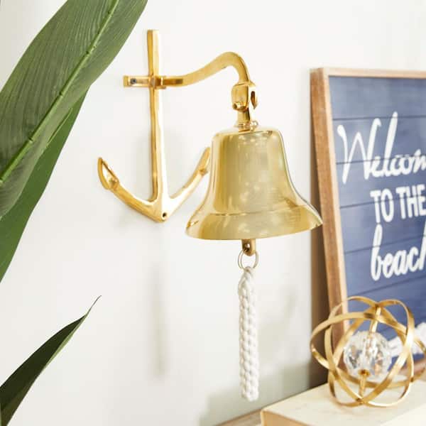 Litton Lane Gold Brass Decorative Bell with Anchor Backing