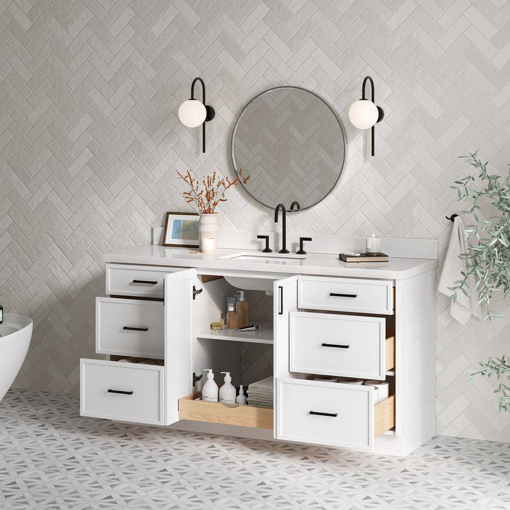 Kelly 67" White Wood Single Sink Vanity with Quartz Top