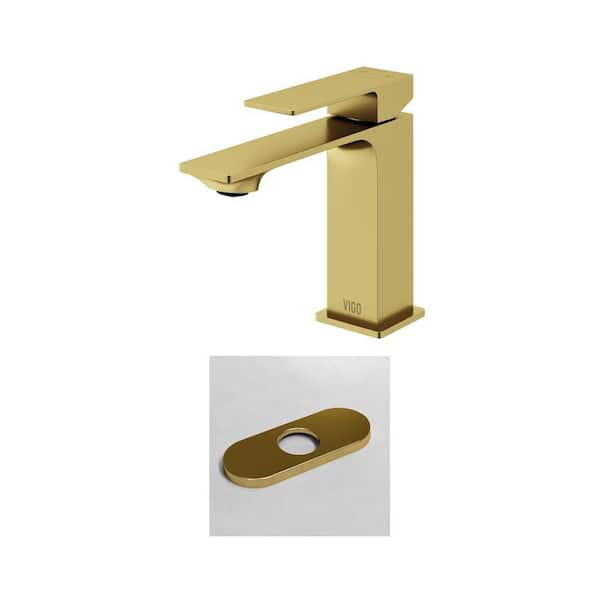 Dunn Single Handle Single-Hole Bathroom Faucet and 5.5 in. Deck Plate in Matte Brushed Gold (1-Pack)